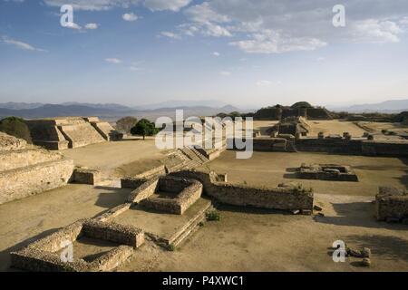 Mexico. Archaeological Site of Monte Alban. North Platform. Main Square and Sunken Courtyard. Oaxaca State. Stock Photo