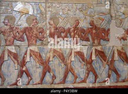 Egyptian soldiers in the expedition to the Land of Punt. Temple of ...