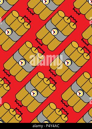 Dynamite sticks pattern seamless. TNT explosives background. Bomb texture vector illustration Stock Vector