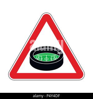 Attention Stadium. Red prohibitory triangular road sign. Caution  Football arena. Vector illustration Stock Vector