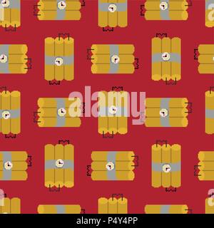 Dynamite pixel art  pattern seamless. TNT explosives 8 bit background. Bomb vector illustration Stock Vector