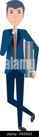 Cartoon businessman standing and thinking over white background, vector illustration Stock Vector