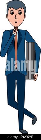 Cartoon businessman standing and thinking over white background, vector ...