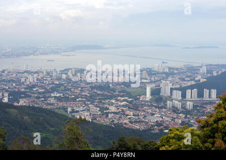 Panoramic view of Penang town from top of Penang hill Stock Photo