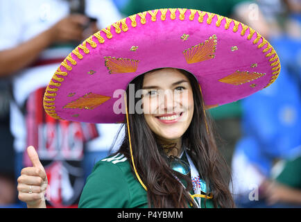 Rostov On Don. 23rd June, 2018. A fan of Mexico is seen prior to the 2018 FIFA World Cup Group F match between South Korea and Mexico in Rostov-on-Don, Russia, June 23, 2018. Credit: Li Ga/Xinhua/Alamy Live News Stock Photo