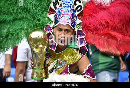 Rostov On Don. 23rd June, 2018. A fan of Mexico reacts prior to the 2018 FIFA World Cup Group F match between South Korea and Mexico in Rostov-on-Don, Russia, June 23, 2018. Credit: Chen Yichen/Xinhua/Alamy Live News Stock Photo