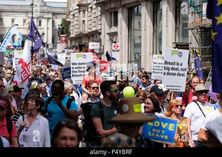 People's Vote march demonstration London, UK,  23rd June 2018. Protestors march along Whitehall en route Parliament Square to demand a second vote on the final Brexit deal - Steven May /Alamy Live News Stock Photo