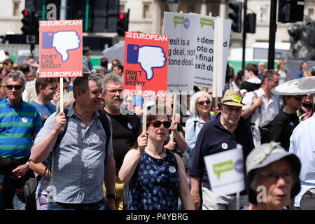 People's Vote march demonstration London, UK,  23rd June 2018. Protestors march along Whitehall en route Parliament Square to demand a second vote on the final Brexit deal - Steven May /Alamy Live News Stock Photo