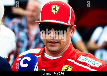 23rd June 2018, Circuit Paul Ricard, Le Castellet, France; French Formula One Grand Prix, qualification; Kimi Raikkonen of the Ferrari Team talks with the media after the qualifying session Stock Photo