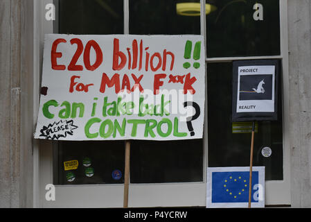 London, UK. 23rd June 2018. The Cabinet Office is covered with stickers. Thousands attending at the March for a People's Vote on the terms of the final Brexit deal. Credit: Matthew Chattle/Alamy Live News Stock Photo