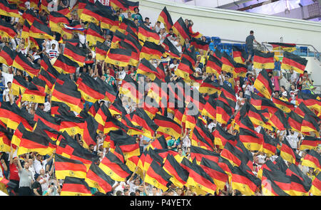 Sochi, Russia. 23rd June, 2018. Fans of Germany cheer prior to the 2018 FIFA World Cup Group F match between Germany and Sweden in Sochi, Russia, June 23, 2018. Credit: Li Ming/Xinhua/Alamy Live News Stock Photo