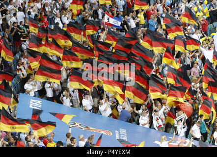 Sochi, Russia. 23rd June, 2018. Fans of Germany cheer prior to the 2018 FIFA World Cup Group F match between Germany and Sweden in Sochi, Russia, June 23, 2018. Credit: Ye Pingfan/Xinhua/Alamy Live News Stock Photo
