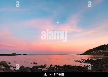 Mousehole, Cornwall, UK. 23rd June 2018. UK Weather. The sky was still full of colour after sunset tonight, with another fine day promised for tomorrow. Credit: Simon Maycock/Alamy Live News Stock Photo