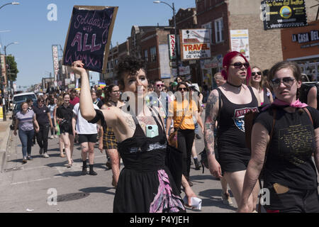 Chicago, Illinois, USA. 23rd June, 2018. The 2018 Chicago Dyke March, protesting through the streets of Little Village. Credit: Rick Majewski/ZUMA Wire/Alamy Live News Stock Photo