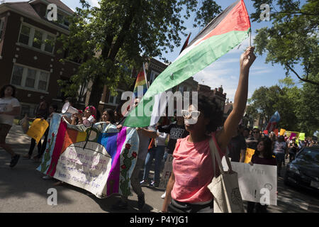 Chicago, Illinois, USA. 23rd June, 2018. The 2018 Chicago Dyke March, protesting through the streets of Little Village. Credit: Rick Majewski/ZUMA Wire/Alamy Live News Stock Photo