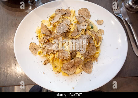 Black truffle mushroom pasta Stock Photo