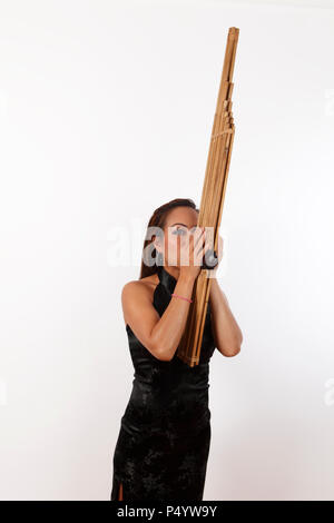 Lao Khaen Mouth Organ. Reed instrument (Thai/Laos) Bamboo Handmade- Pan PIpes from Thailand. Stock Photo