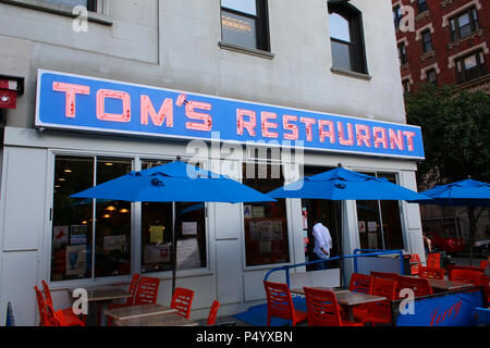 NEW YORK, NY - JUNE 15: Tom's Restaurant, which exterior was routinely used in Seinfeld episodes. Manhattan on JUNE 15th, 2017 in New York, USA. (Phot Stock Photo