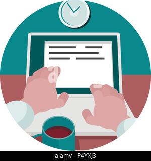 Programmer coding on laptop computer on work desk. Code on the screen laptop. Stock Vector