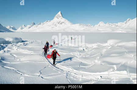 Greenland, Schweizerland Alps, Kulusuk, Tasiilaq, ski tourers Stock Photo