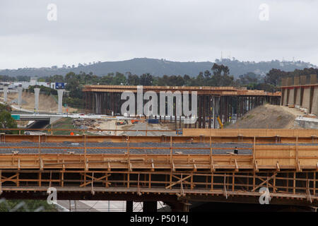 The Mid-Coast Trolley extension under construction in San Diego, California's University Town Center and UCSD region. June 23, 2018. Stock Photo