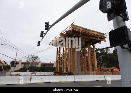 The Mid-Coast Trolley extension under construction in San Diego, California's University Town Center and UCSD region. June 23, 2018. Stock Photo