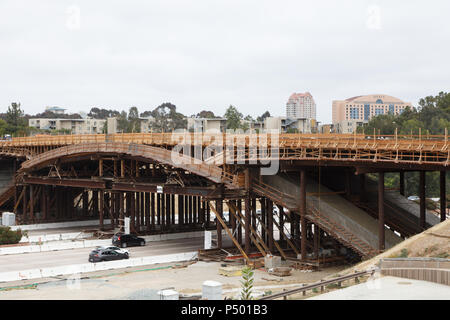 The Mid-Coast Trolley extension under construction in San Diego, California's University Town Center and UCSD region. June 23, 2018. Stock Photo