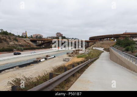 The Mid-Coast Trolley extension under construction in San Diego, California's University Town Center and UCSD region. June 23, 2018. Stock Photo