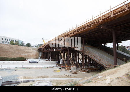 The Mid-Coast Trolley extension under construction in San Diego, California's University Town Center and UCSD region. June 23, 2018. Stock Photo