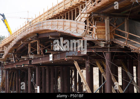 The Mid-Coast Trolley extension under construction in San Diego, California's University Town Center and UCSD region. June 23, 2018. Stock Photo