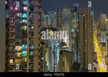 China, Hong Kong, Sheung Wan at night Stock Photo