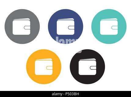 Set of vector circular wallet icons in different colors - usable for e-shop or web Stock Vector