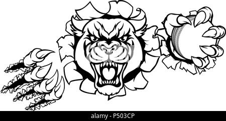 Black Panther Cricket Mascot Breaking Background Stock Vector