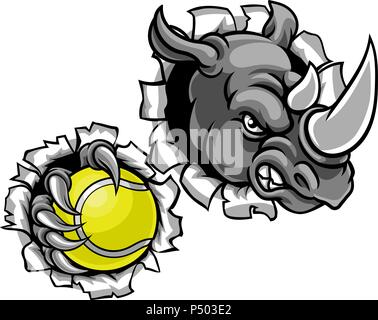 Rhino Holding Tennis Ball Breaking Background Stock Vector