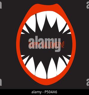 Open mouth monster with sharp teeth, happy halloween poster. Vector illustration Stock Vector