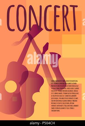 Retro poster with musical instruments, concert placard, art composition. Vector illustration Stock Vector