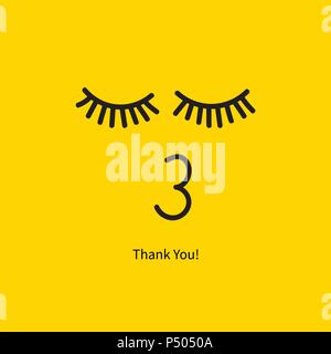 Thank you card, face with kiss and eyes closed. Vector illustration Stock Vector