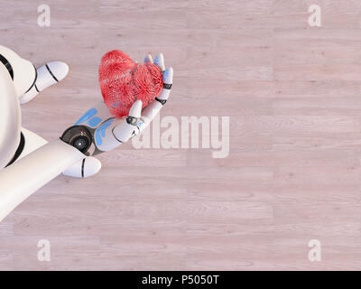 Robot holding heart in his hand, 3d rendering Stock Photo