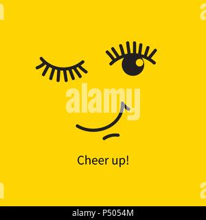 Winking face, card with smile and wish to cheer up Vector illustration Stock Vector