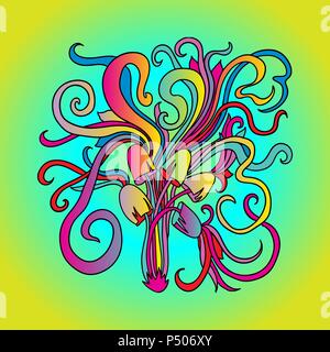 Magic mushrooms pattern. Psychedelic graphic poster. Vector gradient illustration. Stock Vector