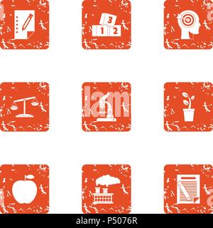 Chemical search icons set, grunge style Stock Vector