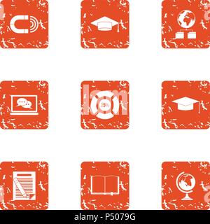 Global university icons set, grunge style Stock Vector