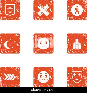 Night world icons set, grunge style Stock Vector