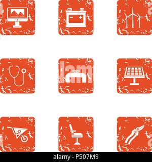 Energy setting icons set, grunge style Stock Vector