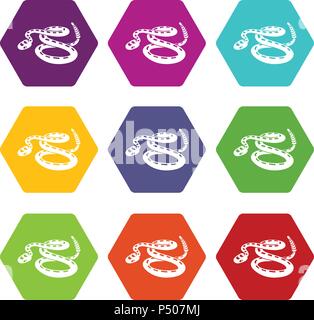 Rattlesnake icons set 9 vector Stock Vector