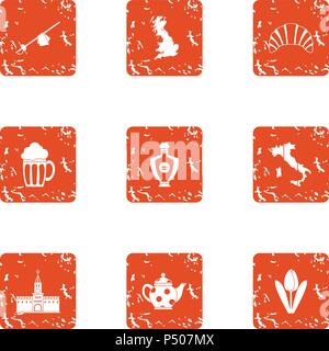 Lunchtime icons set, grunge style Stock Vector
