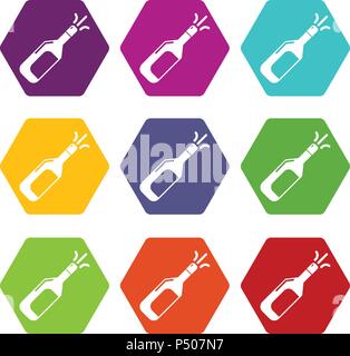 Wedding champagne explosion icons set 9 vector Stock Vector