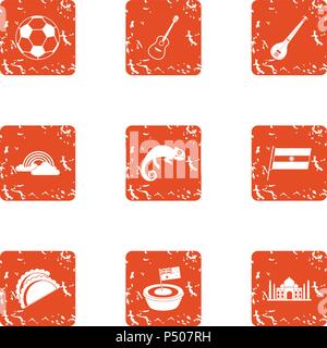 Sortie icons set, grunge style Stock Vector