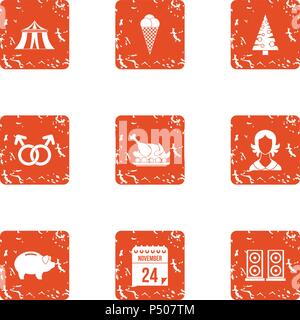 Amazing date night icons set, grunge style Stock Vector