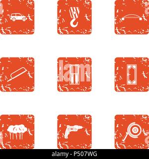 Construction of bridge icons set, grunge style Stock Vector